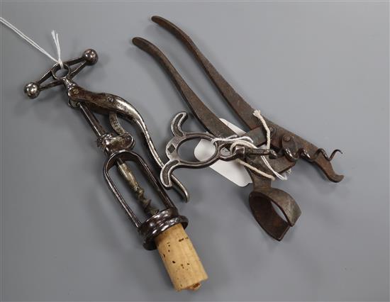 A French Le Presto lever corkscrew and a Lunds type lever corkscrew with The Lever Signet